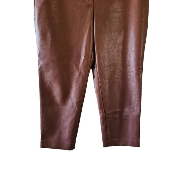 Aritzia Babaton Command Vegan Leather Mid Rise Straight Leg Pants Brown Size 16. - Picture 10 of 16